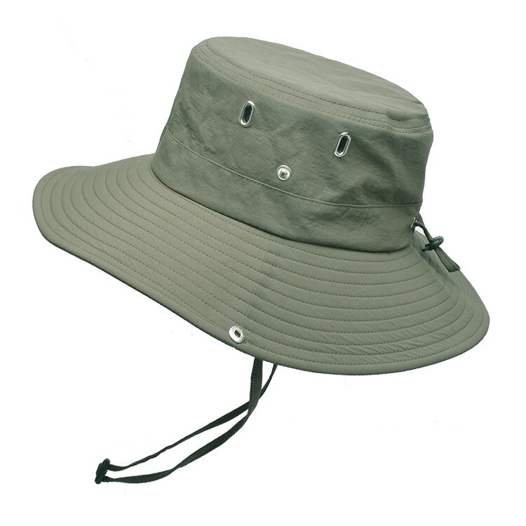 gorras hombre sombrero hombre Respirables de los hombres del verano sol sombrero gorro de pesca al exterior de protección de color sólido sombrero de pescador grandes aleros de viaje de Playa de las mujeres tapas: ArmyGreen
