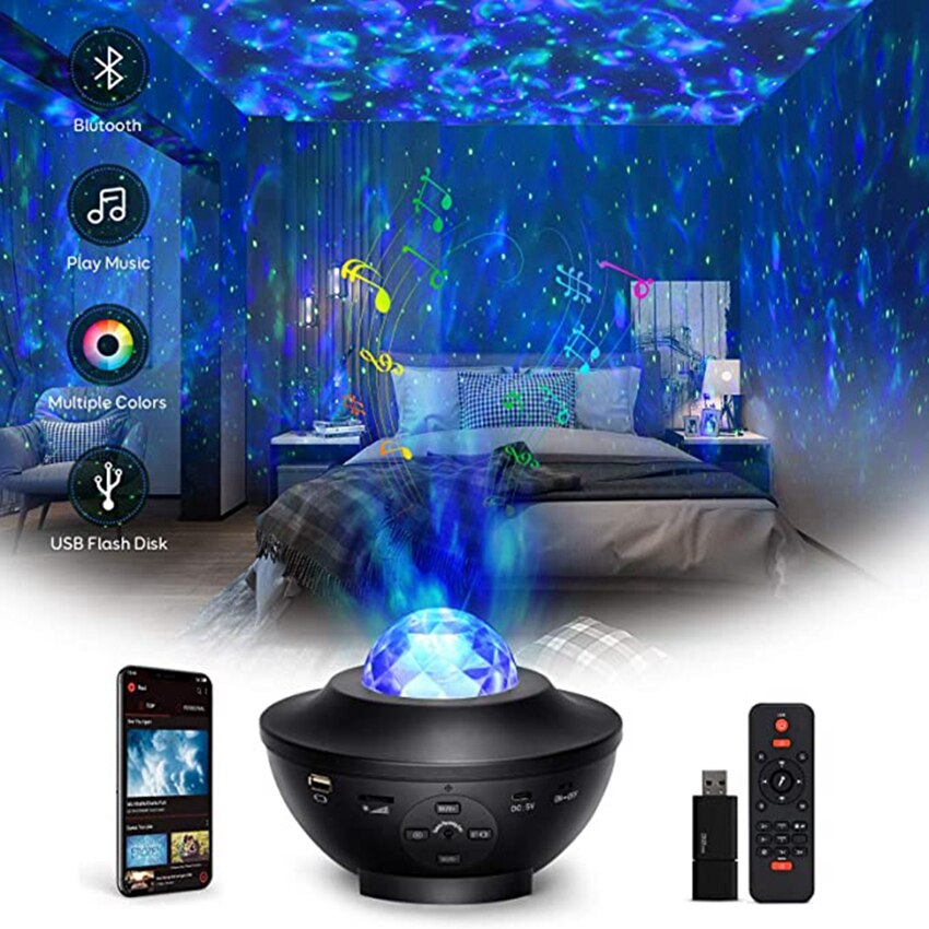 Colorful Starry Projector Light Sky Galaxy Bluetooth USB Voice Control Music Player Star LED Night Romantic Projection Lamp