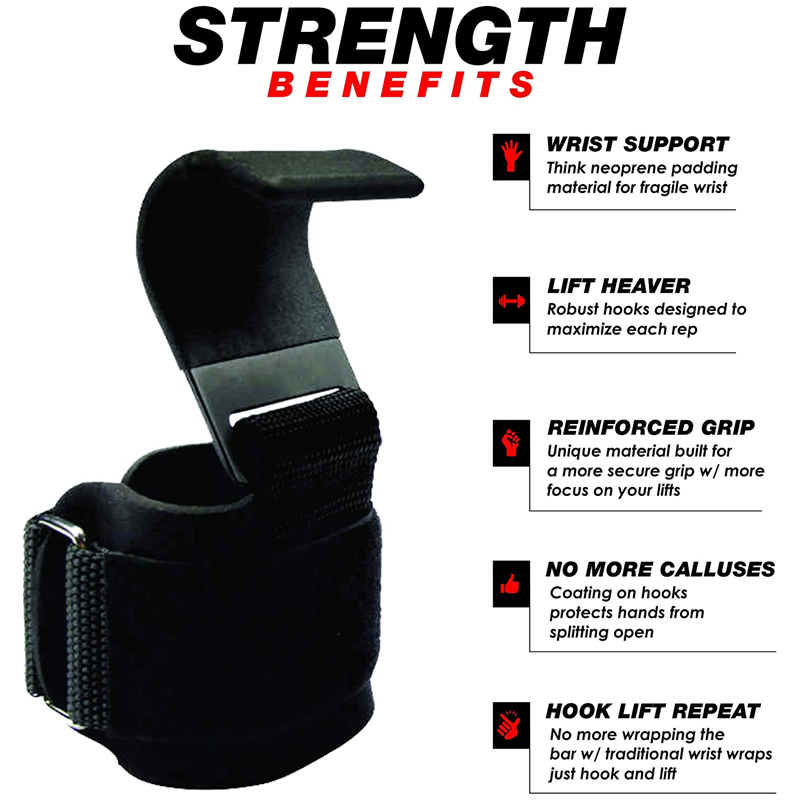 Weightlifting Hooks Grips Gym Fitness Heavy Duty Wrist Wraps Support Dumbbell Power Workout Weight Lifting Hook Glove W/ Coating