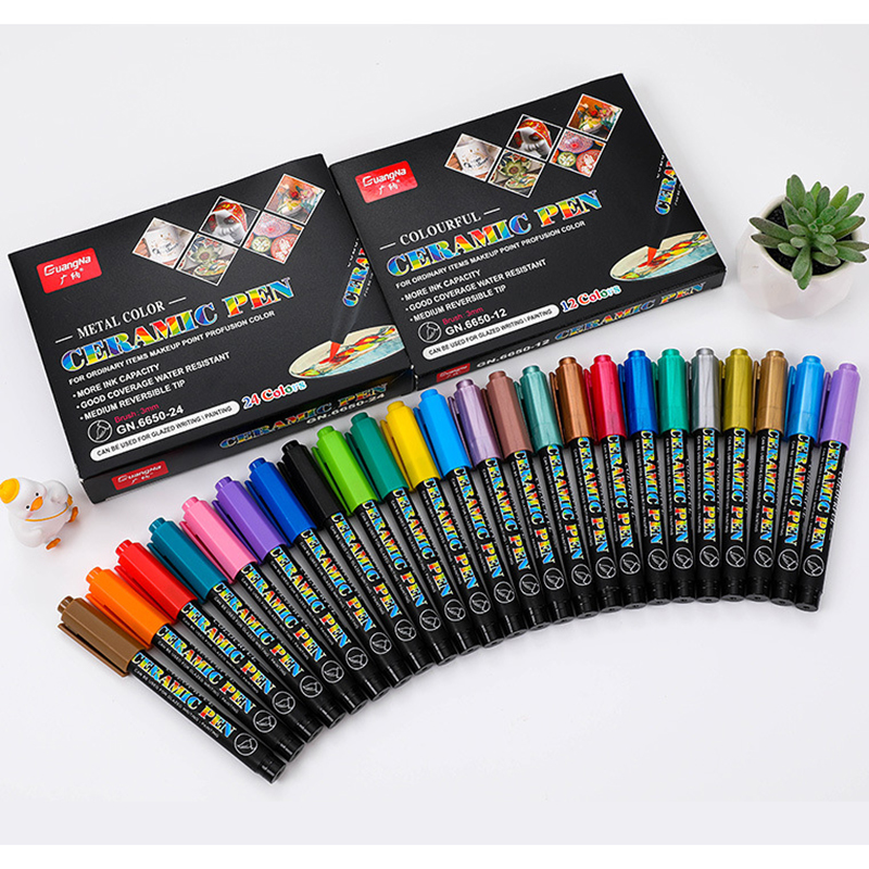 Rotulador de cerámica para uso en el horno, rotuladores de alta temperatura para dibujo acrílico, rotuladores de pintura para piedra de roca, madera, punta de pincel extrafina, 12/24 colores