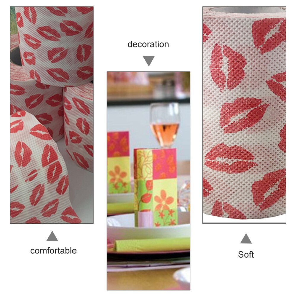 Printed Toilet Paper Lip Print Pattern Tissue Napkin (White and Red)