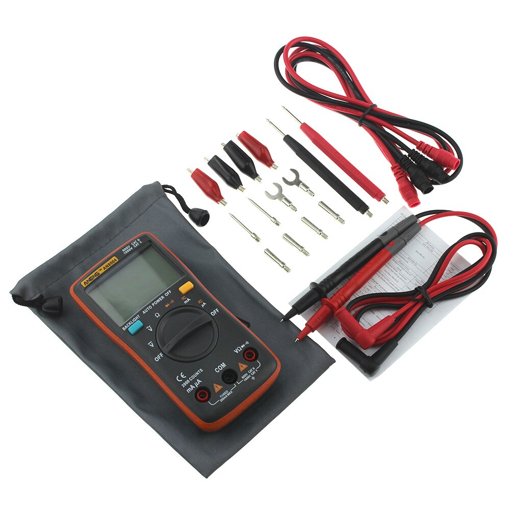 AN8004 Digital Multimeter Auto Range Backlight AC/DC Ammeter Voltmeter Ohm Portable Meter multimetro + Test Lead Set: AN8004 orange pro