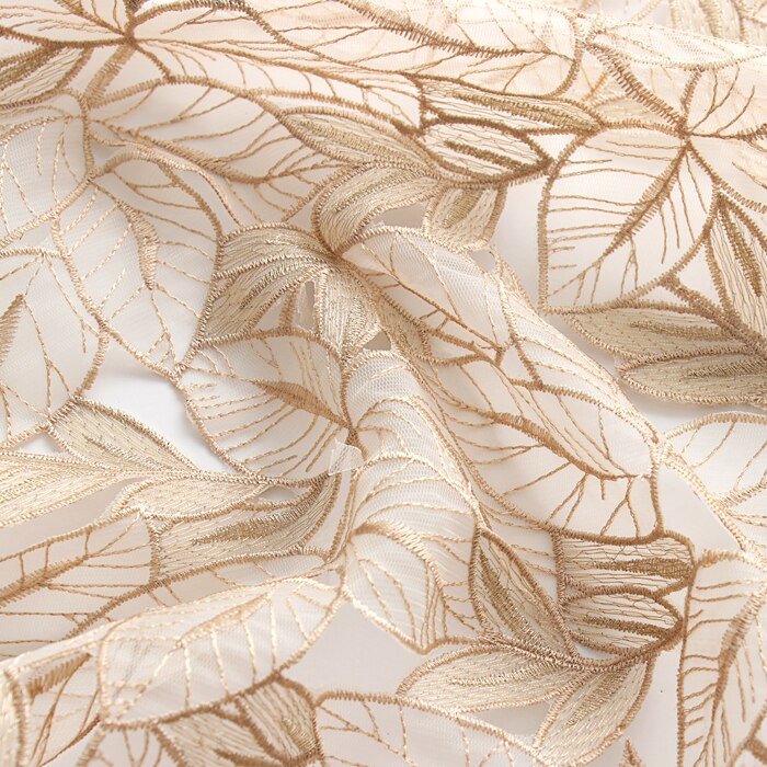 WunderschöNe Champagner Organza Gold Gewinde Blatt Hohl Stickerei Stoff Hochzeit Kleid Kleidung Handgemachte Diy Stoff: Ursprünglich Titel