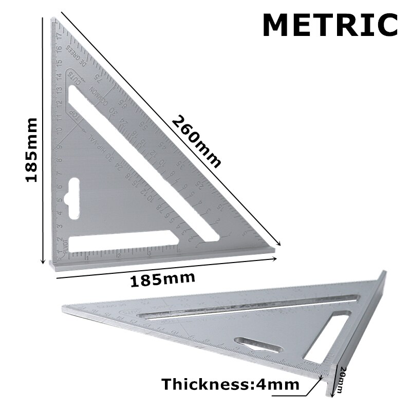 7 ''/12" Driehoek Heerser Vierkante Hoek Gradenboog Aluminium Haakse Heerser Voor Building Framing Carpenter Meten gereedschap: Metric-7
