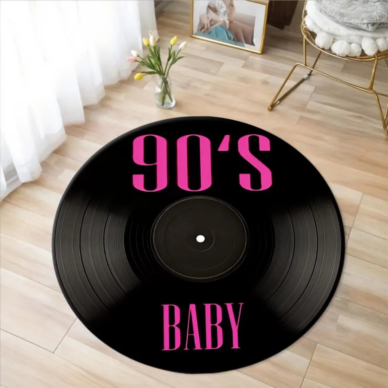 Impresso vinil registro de música tapete máquina lavável presente para amantes da música retro disco de vinil tapete redondo antiderrapante