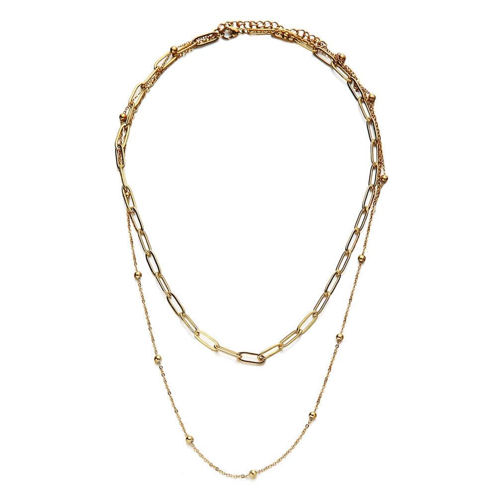 Edelstahl Platz Paperclip Ketten Halsband Halsketten Für Frauen Doppel Schicht Halskette Schmuck valentinstag: Gold Farbe