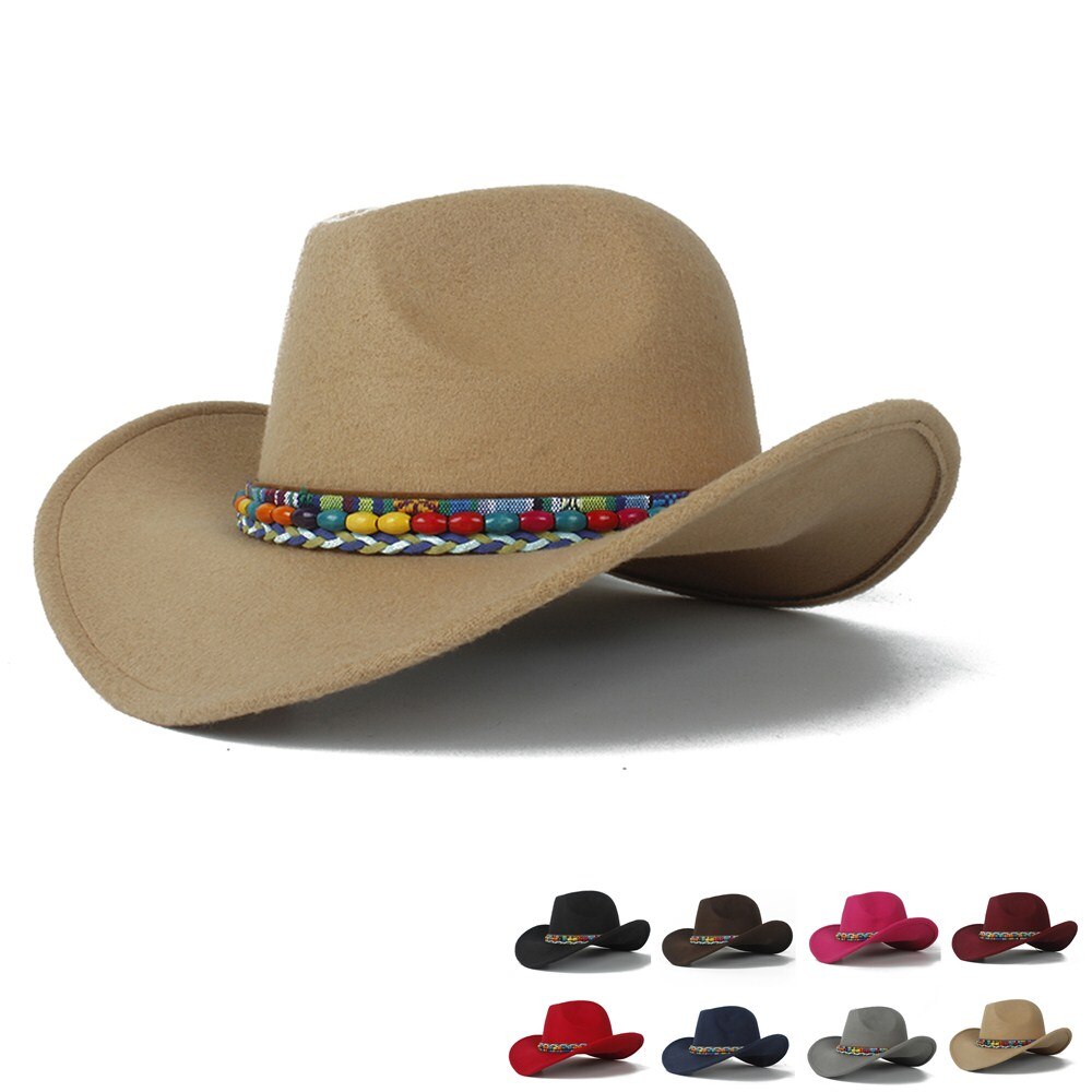 Dam ull ihålig western cowboyhatt roll-up brätte dam outblack sombrero hombre jazz keps storlek 56-58
