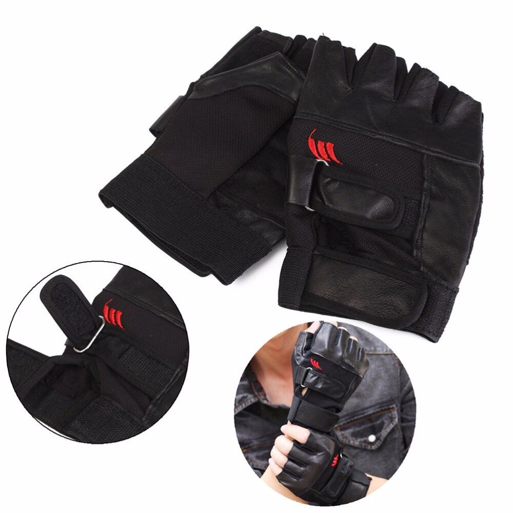 1 par svart pu läder styrketräning gym handskar träning handleds wrap sport träning träning fitness för män