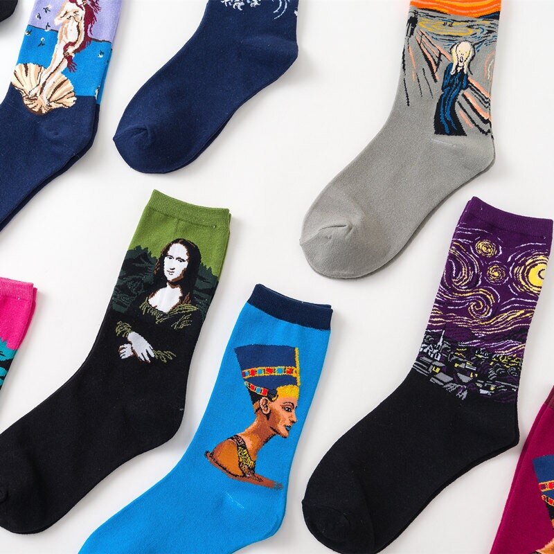 Klasyczne Retro abstrakcyjne malarstwo olejne skarpetki damskie nowoczesne Van Gogh gwiaździstej nocy obraz olejny szczęśliwe skarpetki prezent na boże narodzenie