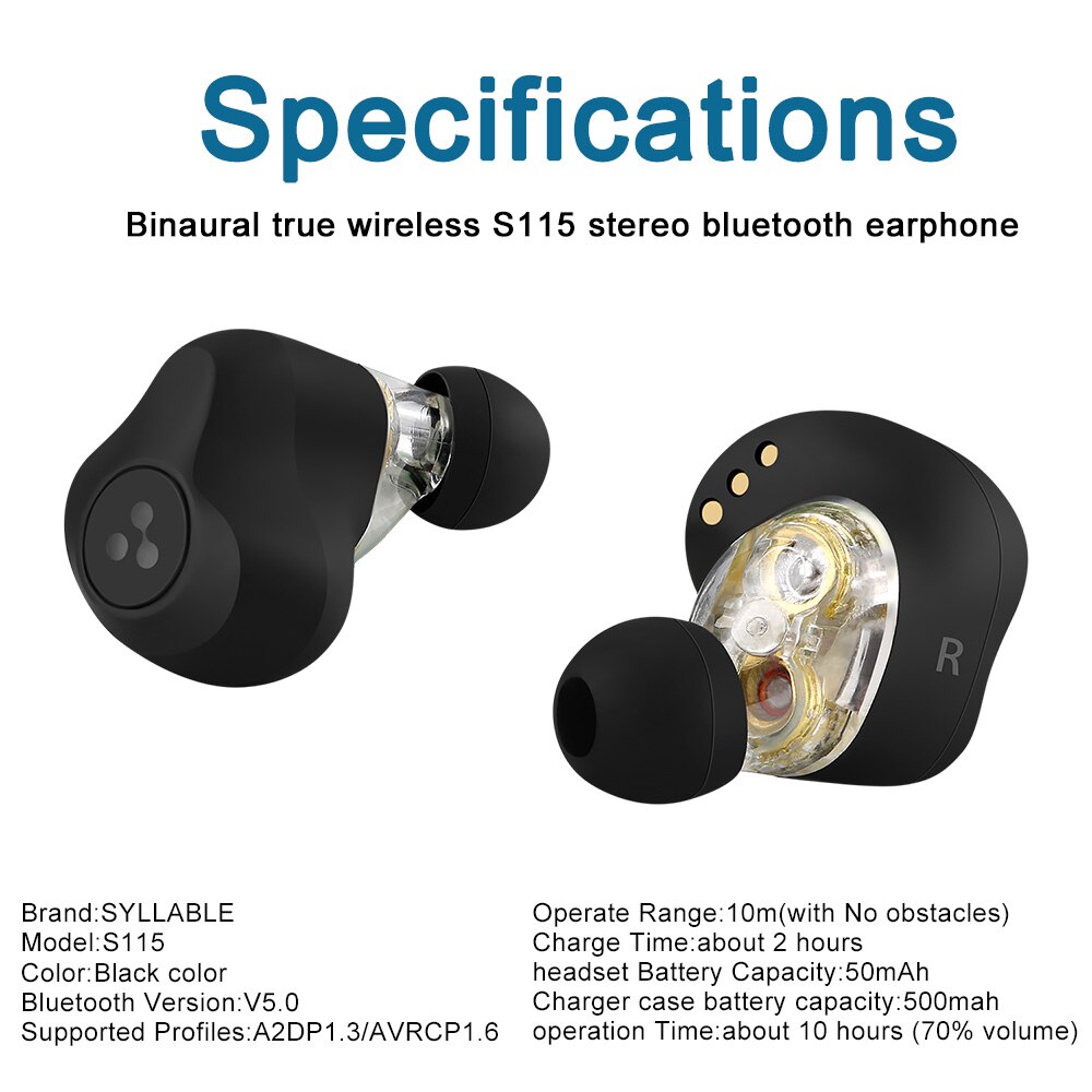 SYLLABLE-auriculares inalámbricos S115 con bluetooth V5.0, dispositivo de audio Original con reducción de ruido y control de volumen