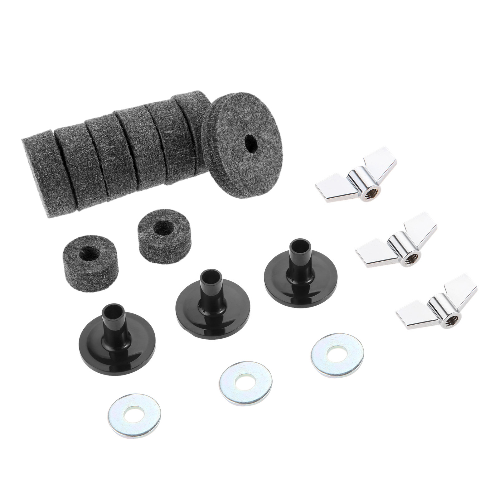 Feutres de cymbale pour chapeau, pochette, feutre, tasse, manches de support, avec écrous d&#39;aile de Base et rondelle de cymbale pour tambour, lot de 18 pièces