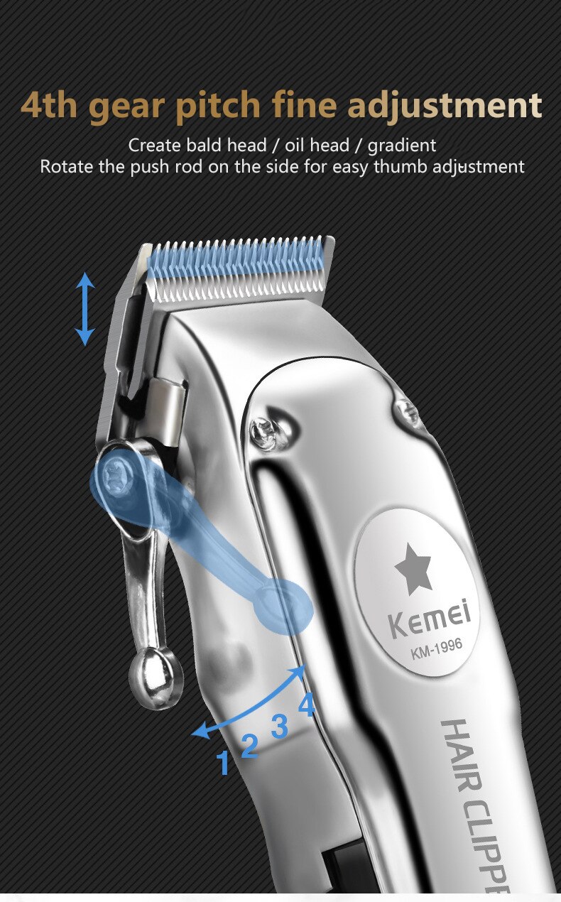 Cortadora de pelo Kemei KM-1996, eléctrica, sin cable, recargable, eléctrica