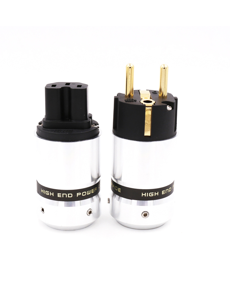 Een Paar Oem High End 24K Gold Plated Iec Connector Eur Schuko Eu Stekker Voor Hifi Power plug Extension Adapter: one pair