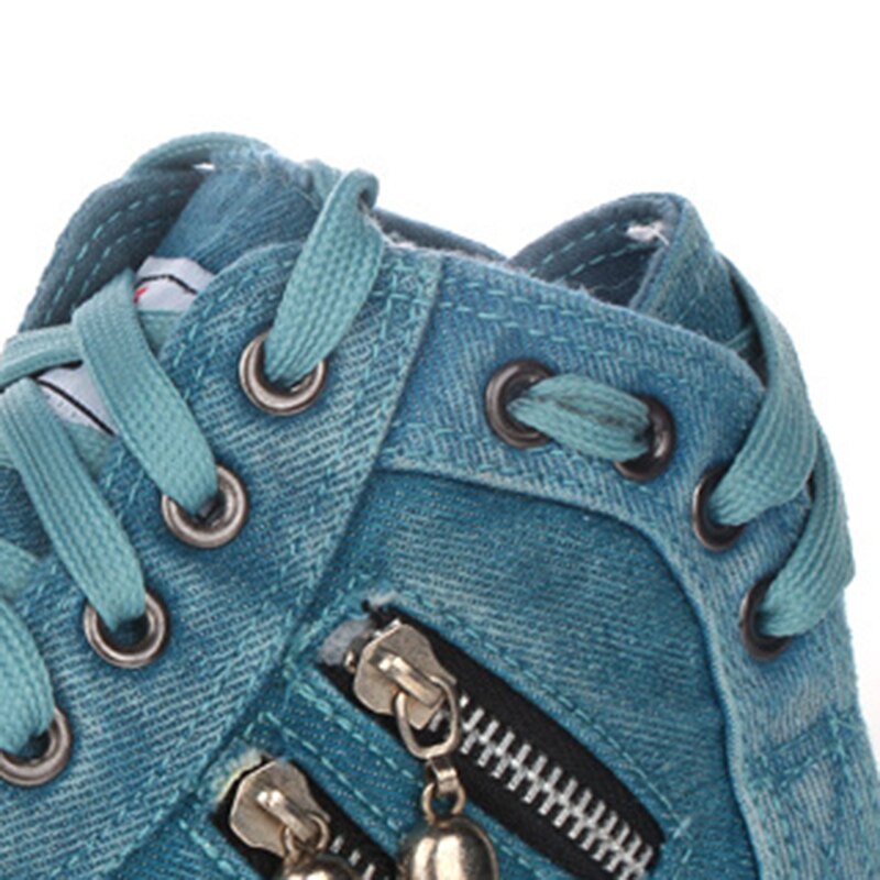 Vulkaniseren schoenen dames canvas chic high top denim vrijetijdsschoenen dames all-match platte rits walkin koreaanse dames ademend