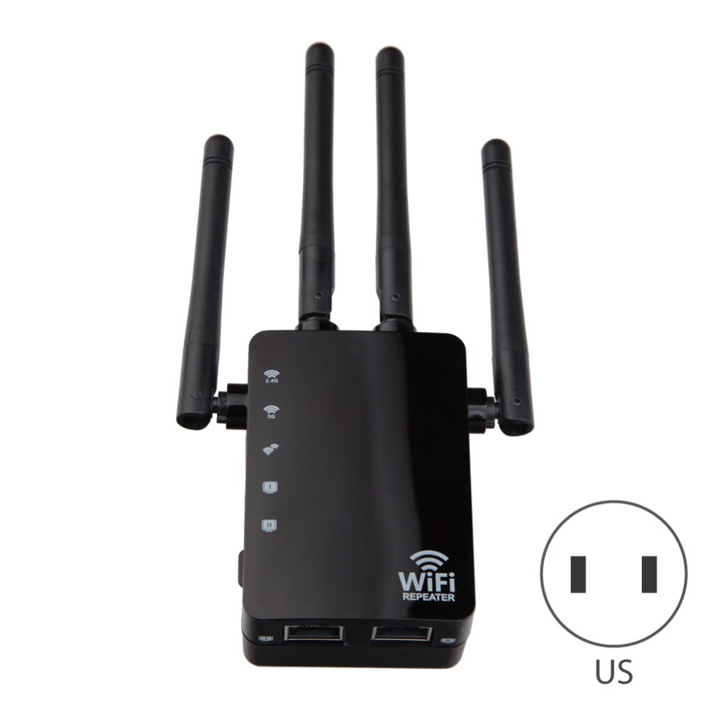 Extensor de alcance wifi 1200mbps banda dupla 2.4/5ghz wi-fi internet signal booster repetidor sem fio para roteador fácil configuração wps: Black US