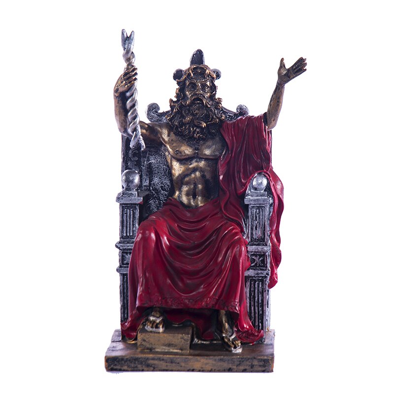 Griekse Mythologie Zeus Troon Karakter Standbeeld Hars Ambachtelijke Desktop Retro Lord Van Olympia Beeldjes Huis Versieren R2766