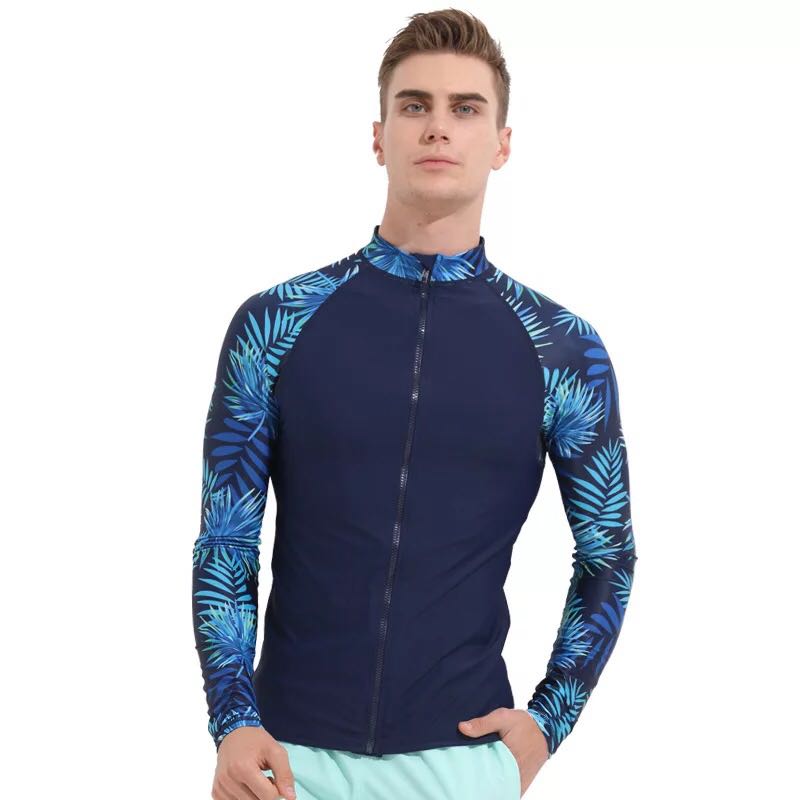 Sbart herre print uv skjorte lynlås udslæt beskyttere lange ærmer badedragt lycra surfing hurtigtørrende rashguard vandmænd tøj: Xxxl