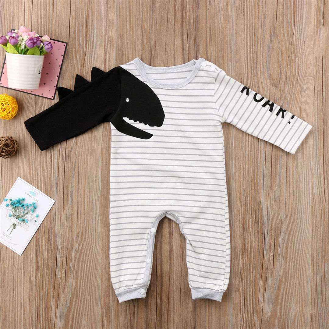 Brand Newborn Toddler Infant Baby Boy Girl Long Sleeve Dinosaur Romper Jumpsuit Striped Outfits Set Boy Cool Clothes: 3M