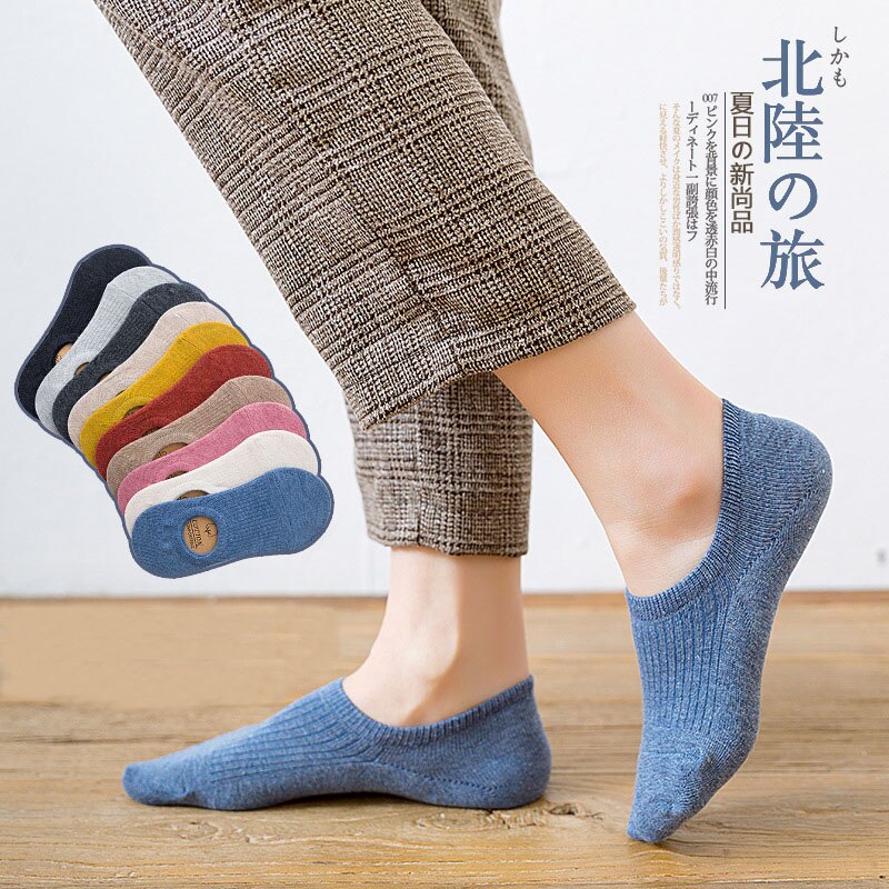 Zomer antislip onzichtbare no show sokken effen snoepkleur gekamd katoen japanse vrouwelijke casual bootsokken