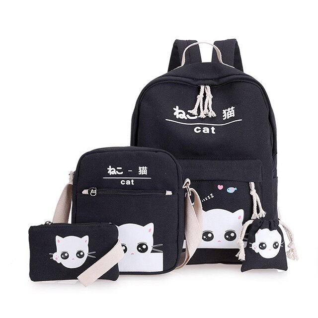 4 stuks Cartoon Schooltassen Voor Kinderen Rugzakken Meisjes Jongens Schooltas Lovely Kids Tassen Printing Mochilas Escolares Infantis: Zwart