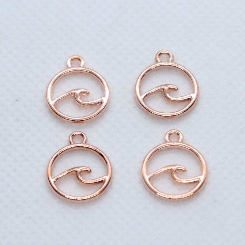 50pcs Alloy Rose Gold Ocean Wave Charms Round Pendants 12x14mm DIY Jewelry Findings