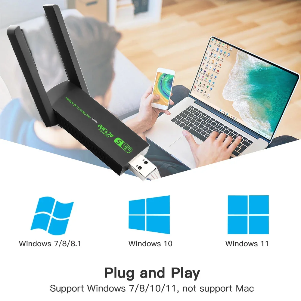 1300Mbps WiFi 6 USB Adapter USB 3.0 Network Card Dual Band 2.4G/5Ghz Wireless Lan Card WiFi Antenna Receiver For Laptop PC