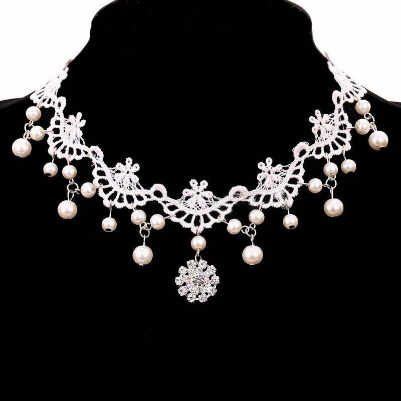 Gargantilla de cuentas de encaje blanco de victoriano Steampunk estilo gótico Collar para mujer chica boda joyería
