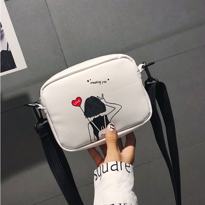 Kvinder tegneserie tryk små firkantede vilde skuldertasker personlighed pu læder messenger taske kvindelige crossbody tasker