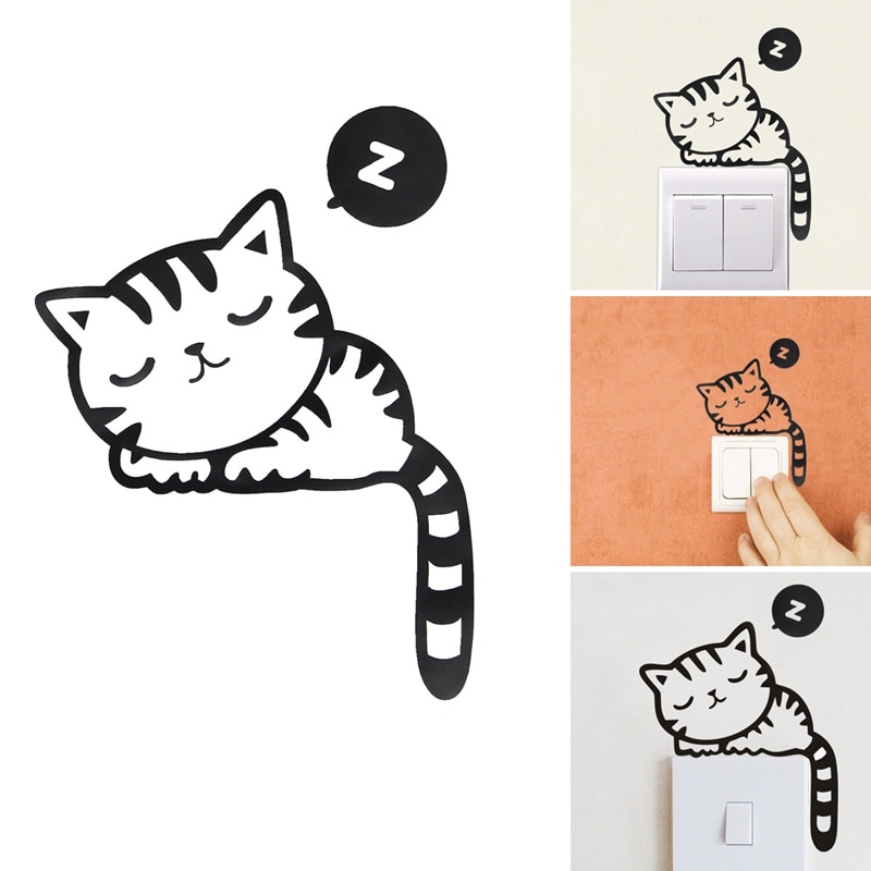Cute Lovely Cat Light Switch Wall Stickers For Kids Rooms Diy Home Decoration Cartoon Animals Wall Decals Mural Art