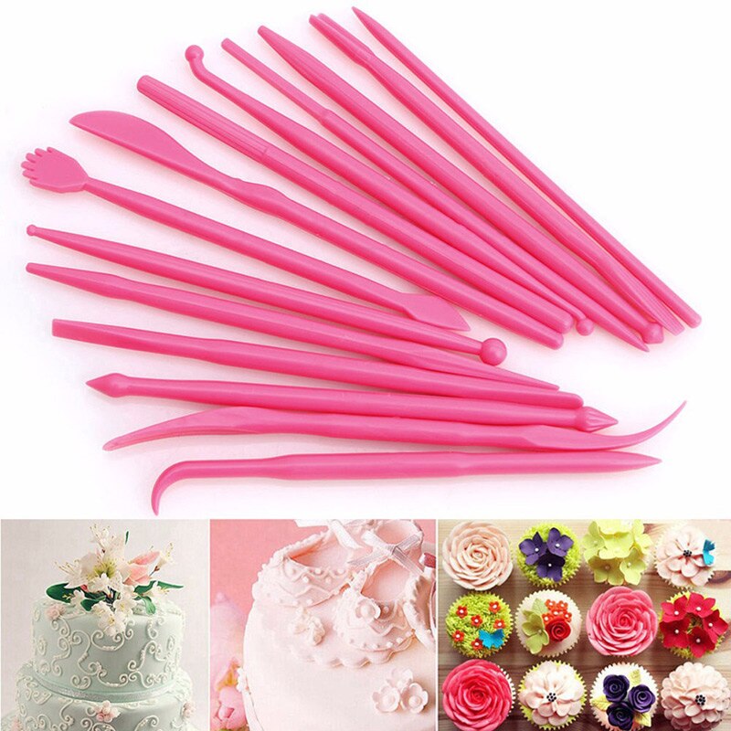 14pcs/set DIY Fondant Cake Carved Tool Sugar Flower Sculpture Shaping Baking Tools For