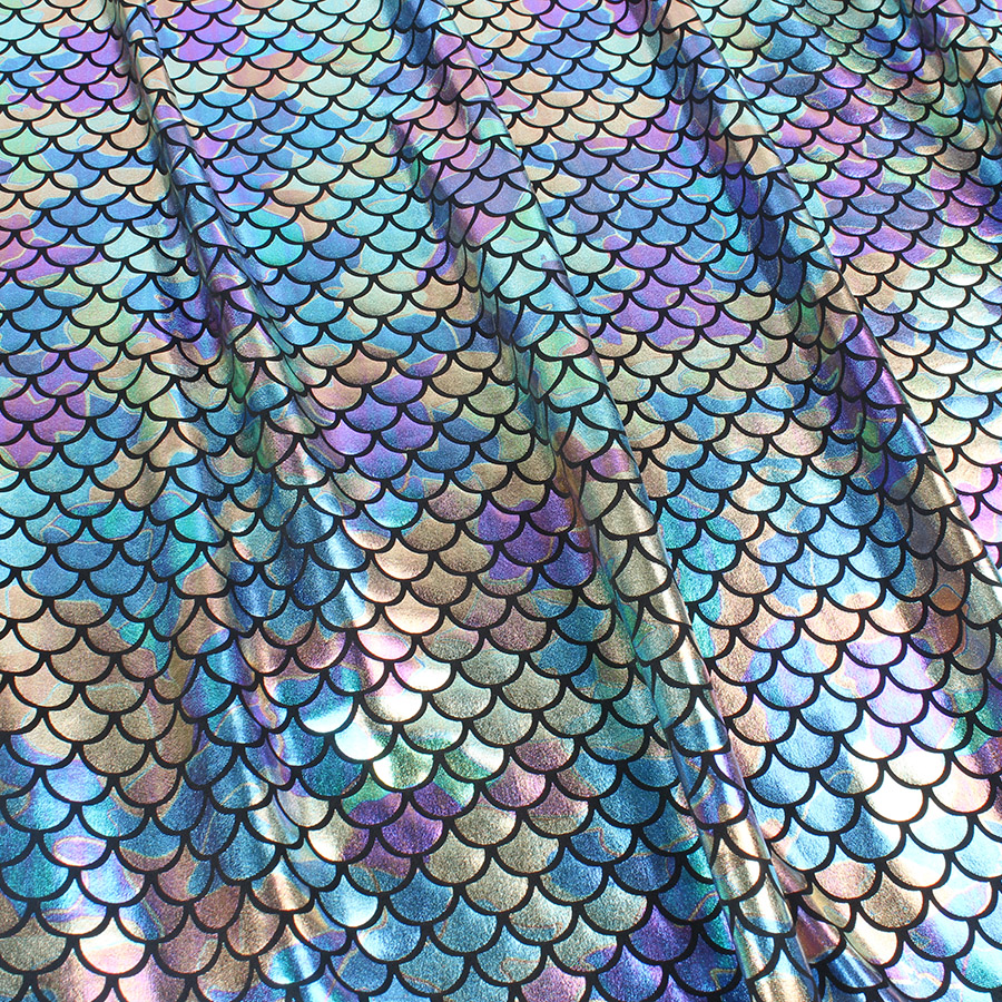 Bañador estampado de sirena de LICRA con holograma brillante, tela elástica de escamas de pescado, traje de baño de bailarina, 60 &quot;de ancho por yarda