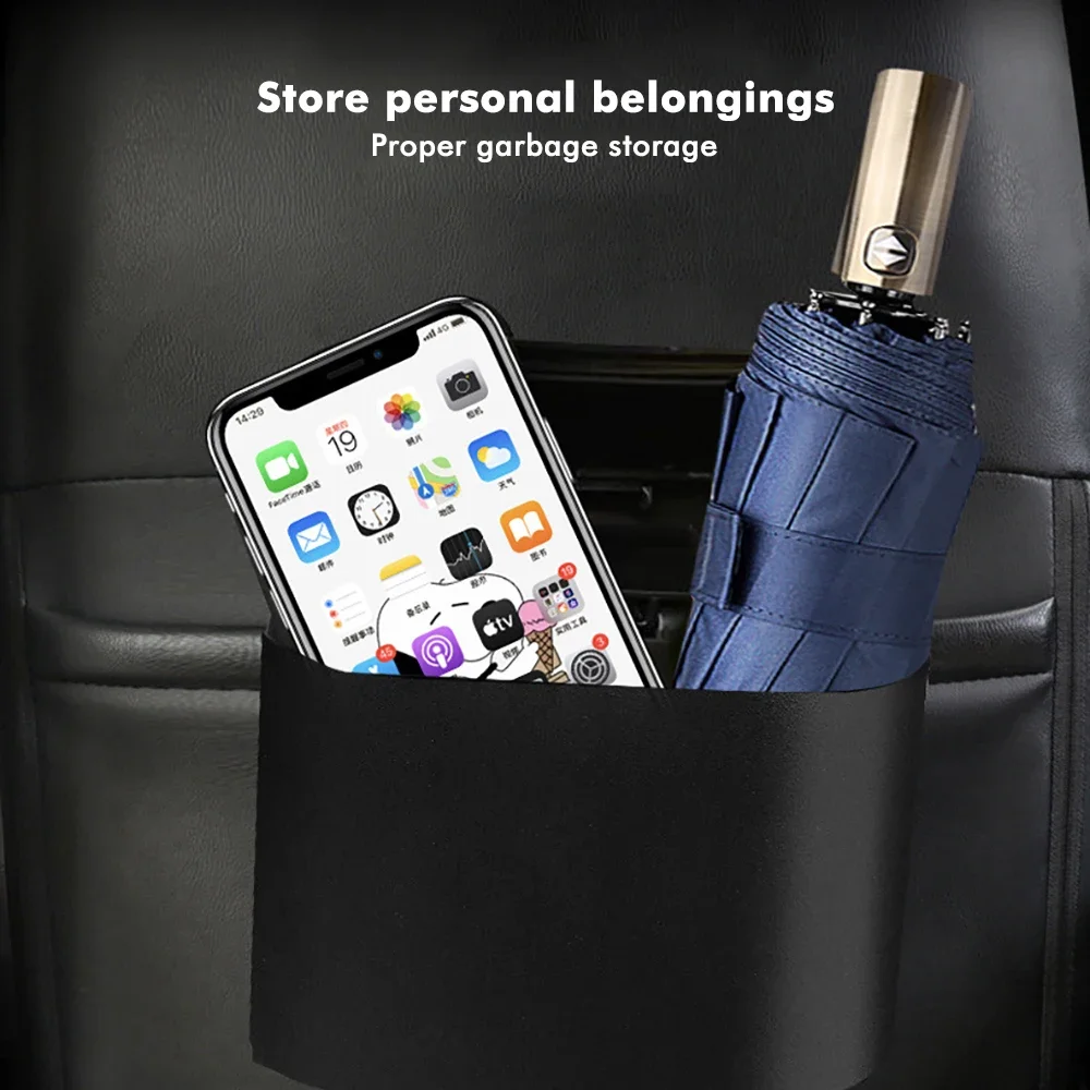 Cubo de basura para coche, cubo de basura colgante, caja de basura dura de presión ABS con tapa, organizador de fila trasera plegable multifuncional Universal