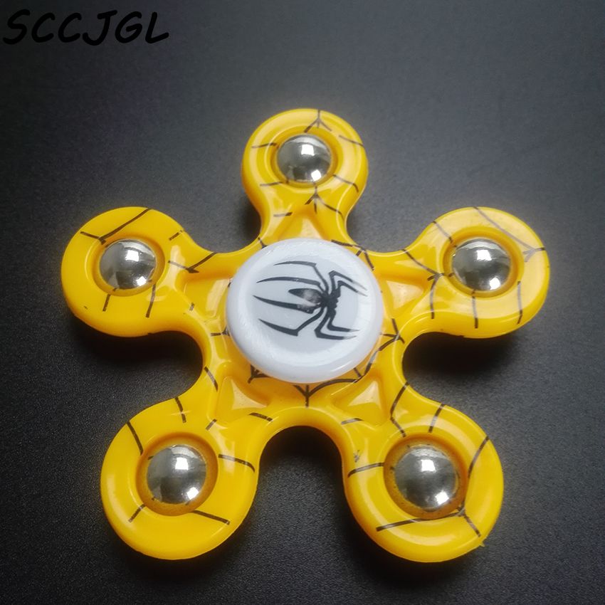 SCCJGL Toys Spider Pattern Hand Spinner Five Metal beads Fidget Spinner & fidgets Adults Children stress wheel autisms Toys: Yellow