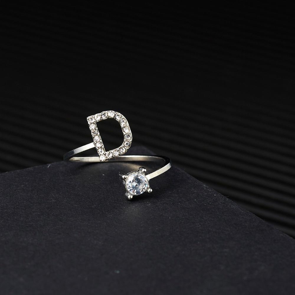 1pcs 26 Engels Letters A-Z Ringen Zilveren Kleur Strass Open Manchet Verstelbare Vinger Ringen Vrienden Paar Sieraden