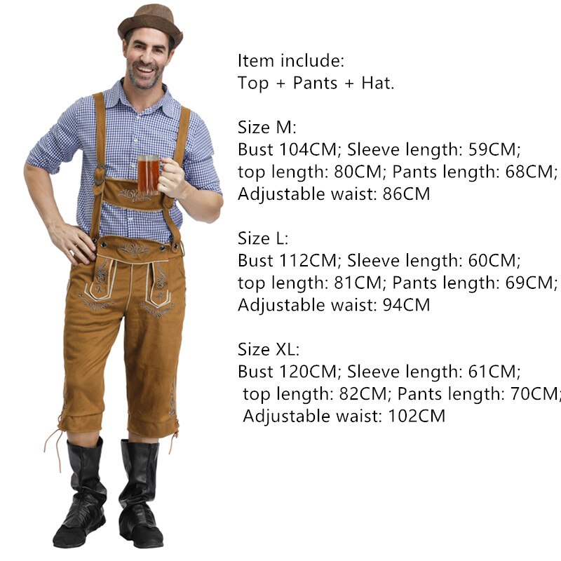 Männer der Oktoberfest Lederhosen mit Hosenträger Hütte Kostümich einstellen Für Mann Party Cosplay Kellner Bauer Spiel Kostümich: Braun / L
