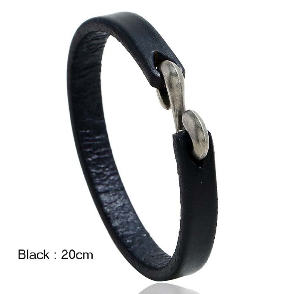 Black Cuff Punk Bangle Bracelet Vintage Simple Leather Bracelet Men Wristband Bangles Male Trendy Jewelry: 21.5CM	black