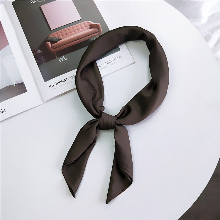 Écharpe en Satin pour femmes | Foulard cheveux kerchef, couleur unie, foulard cheveux, mouchoir, petites écharpes de cou, femmes 70cm, Scaves de bandeau pour dames: Dark Brown