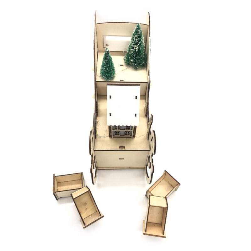 Boom Huis Slee Houten Advent Kalender Countdown Christmas Party Decor 24 Lades Met Led Licht