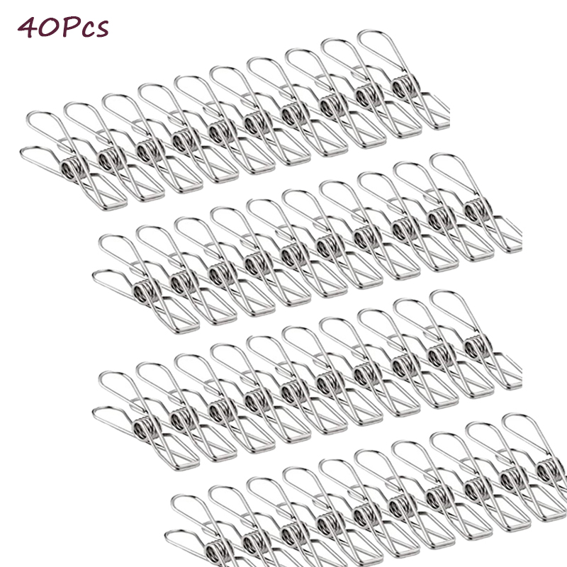 6cm 10/20/40/100Pcs Clothespin Stainless Steel Clips Clothes Pins Pegs Holders Clamps Sealing Tool Hangers Home Storage Organize: Blue