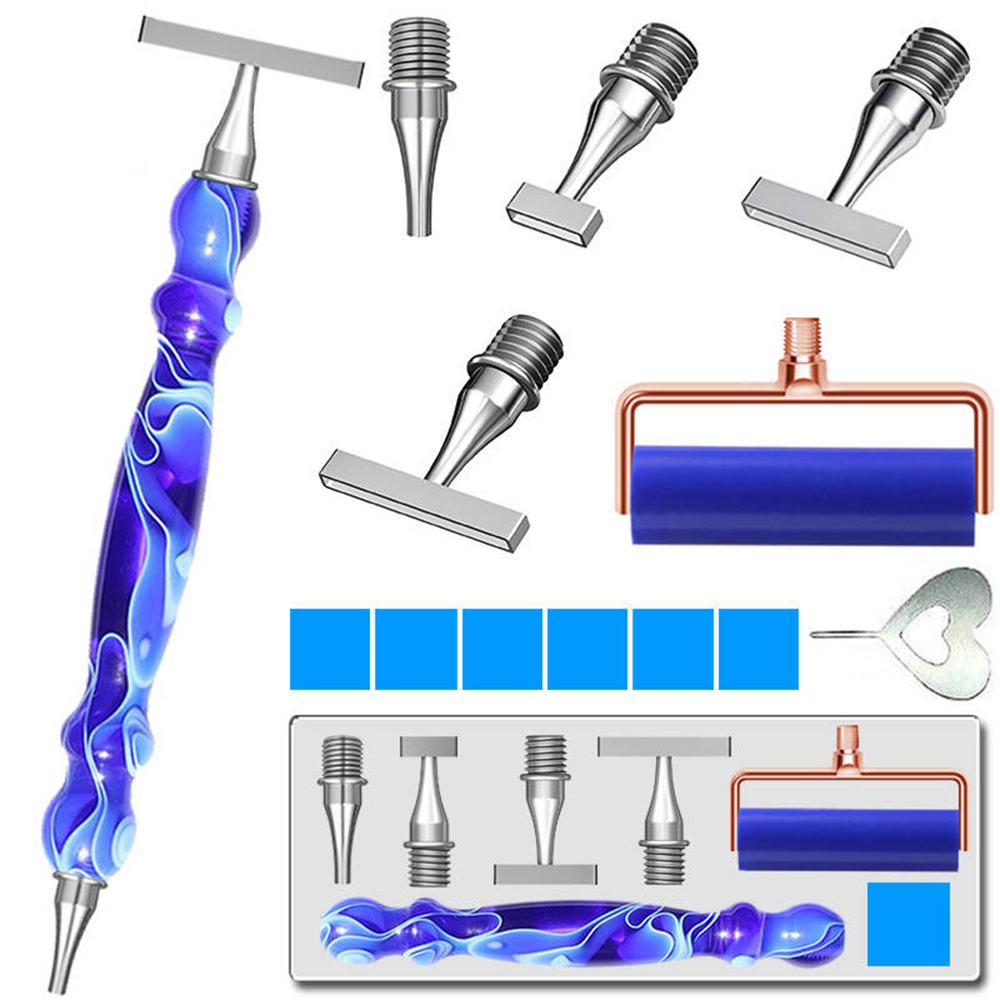 Kit de bolígrafo de punto con cuentas para pintura de diamante, ergonómico, con hilo delgado, acero inoxidable, cabezales de bolígrafo de Metal, accesorios de herramientas: Azul cielo