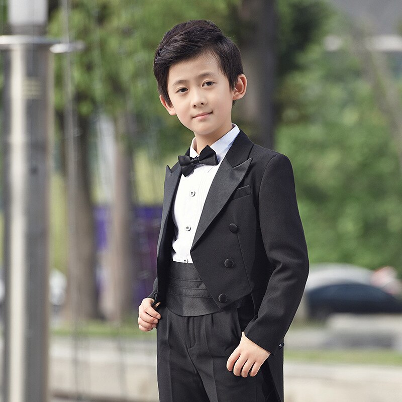 Vestido de boda para niños, conjunto de esmoquin, traje de actuación de Piano, camisas de esmoquin, pantalones, faja con pajarita