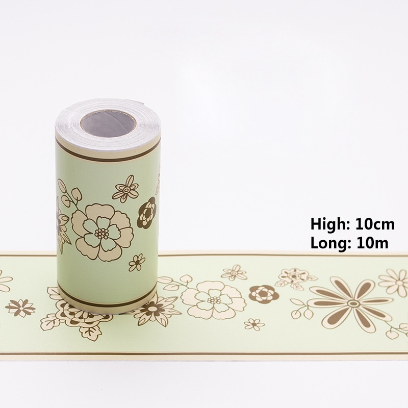 10cm*10m Waist Line Wall Sticker Kitchen Waistline Bathroom Toilet Waterproof Self Adhesive Wallpaper Border Floral Wall Paper