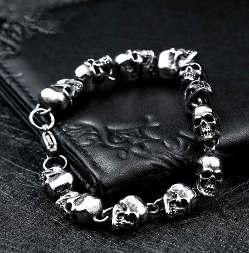 Punk Rock Metal Braided Skull Bracelet for Men Gothic Style Biker Jewelry