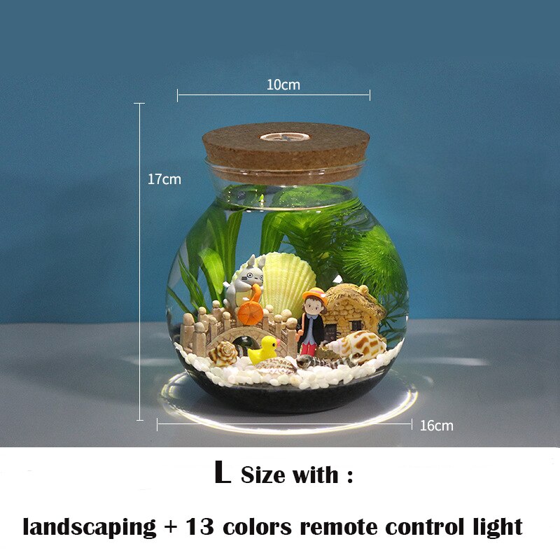 Botella ecológica portátil para acuario, Cubo de Micro paisaje, pecera de escritorio para oficina, vidrio ecológico: L With Parts