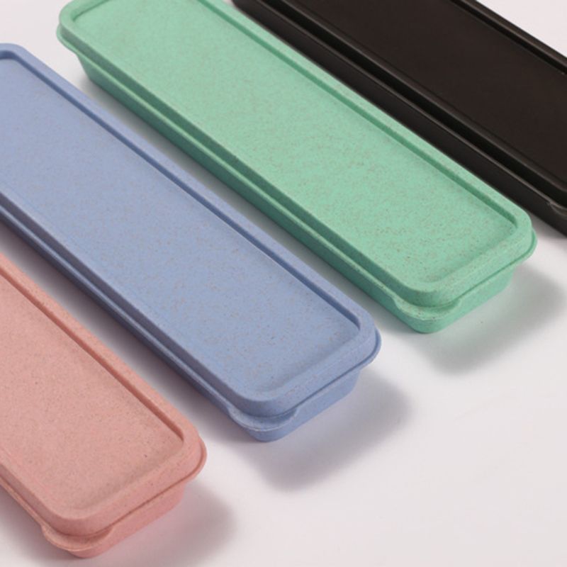 Portable Tableware Storage Box Eco-Friendly Wheat Straw Cutlery Picnic Chopstick Spoon Container Kitchen Utensil Pencil Case