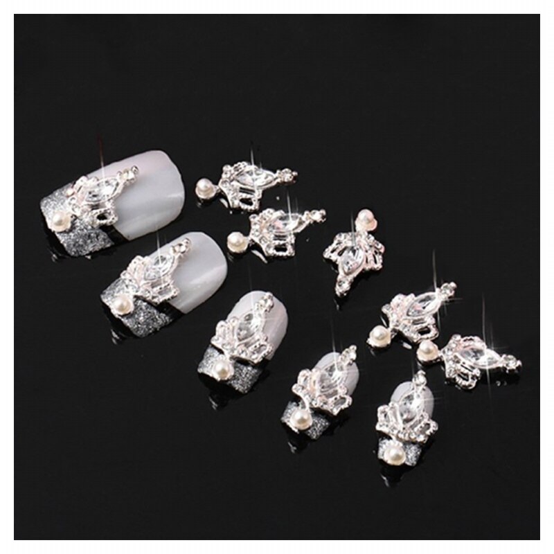 10Pcs 3D Silver Crown Crystal Rhinestone Lichtmetalen Nail Art Glitters Diy Decoratie