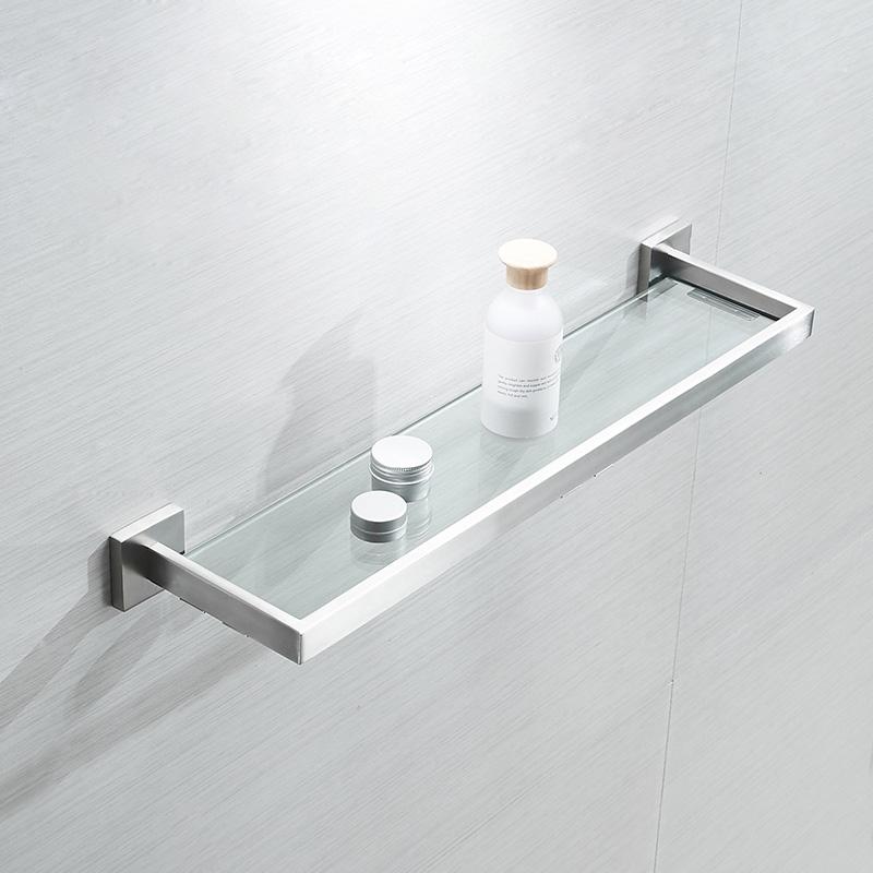 AUSWIND Eenvoudige zilver gepolijst hoekplank roestvrij staal glazen plank wandmontage handdoekenrek badkamer accessoires producten