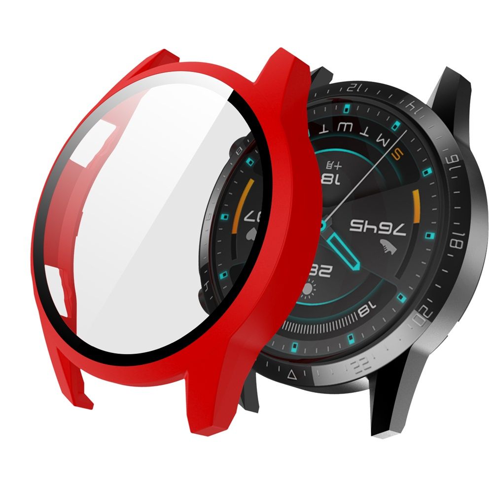 Herdet glass deksel for huawei watch  gt 2 46mm stk urskive skala beskyttende etui skjermbeskytter klokke skall smartklokke tilbehør: C-rød