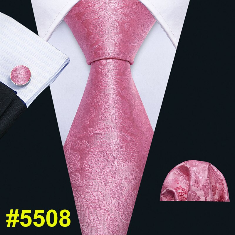 Men Tie Pink Floral Necktie Gravat Handkerchief Set Silk Ties For Men Wedding Party Business Barry.Wang FA-5246: FA-5508