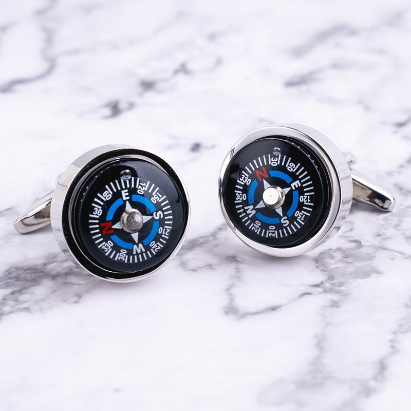 Silvery Tone Really Work Compass Cufflinks Sports Cuff Link Style For Men